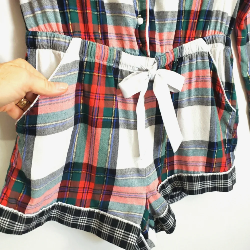 Victoria's Secret Tarten Plaid New Without Tags Longsleeve Romper Pajamas